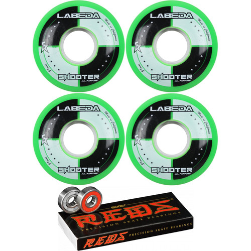 Labeda Shooter Inline Roller Hockey Wheels Green 76mm (4 Pack) with Bones Reds Bearings (68mm)