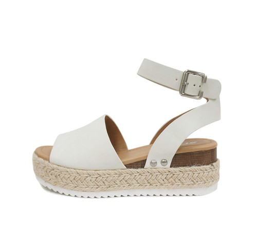 Soda Topic Open Toe Buckle Ankle Strap Espadrilles Flatform Wedge Casual Sandal (6, Off-White)