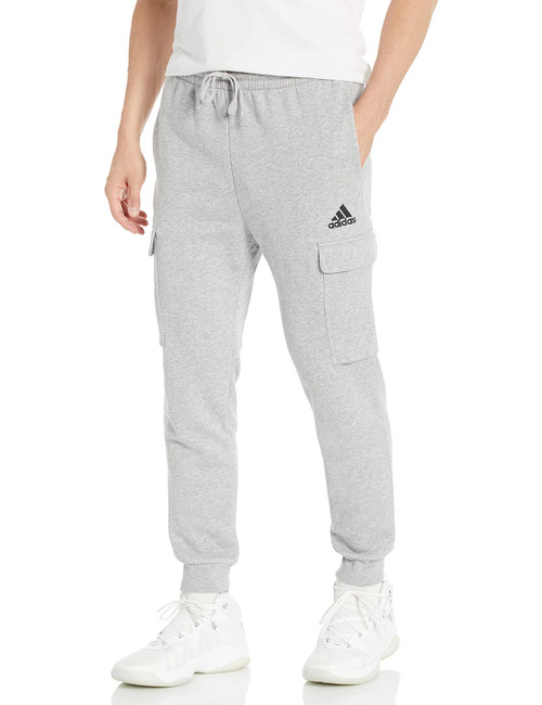 adidas Men's Essentials Fleece Regular Tapered Cargo Pants, Medium Grey Heather/Black, XX-Large