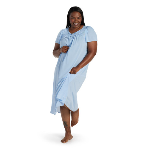 Miss Elaine Women's Plus-Size Tricot Long Nightgown, Bluebell, 1X