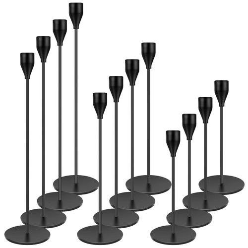 Black Candlestick Holder Set of 12 for Taper Candles, Decorative Candle Holders Bulk Candle Stick Holders Taper Candle Holders for Table Centerpiece Wedding Dinning Party Anniversary Home Decor