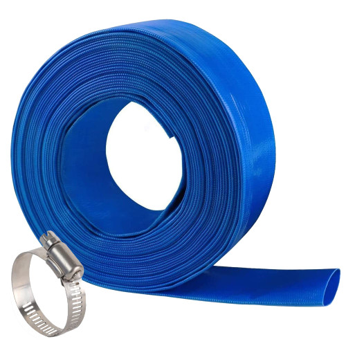 1-1/4 100' Blue PVC Lay-Flat Backwash Hose for Swimming Pools, Heavy Duty Discharge Hose Reinforced Pool Drain Hose, Weather Resistant Ideal for Water Transferring 1-1/4 100' Blue PVC Lay-Flat Backwash Hose for Swimming Pools, Heavy Duty Discharge Hose Reinforced Pool Drain Hose, Weather Resistant Ideal for Water Transferring