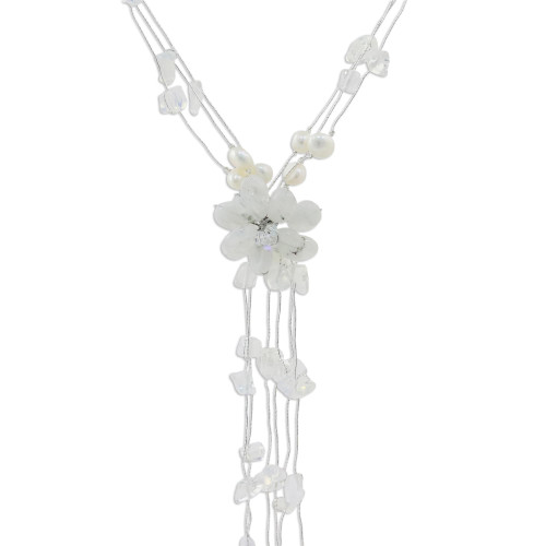 NOVICA Handmade Rainbow Moonstone Cultured Freshwater Pearl Flower Necklace Silver Plated Brass Quartz Glass Bead Clear White Y Thailand Floral Bridal Birthstone 'Fantasy' NOVICA Handmade Rainbow Moonstone Cultured Freshwater Pearl Flower Necklace Silver Plated Brass Quartz Glass Bead Clear White Y Thailand Floral Bridal Birthstone 'Fantasy'