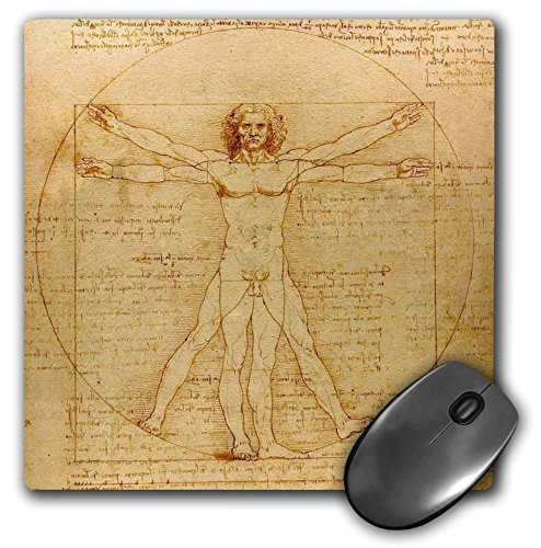 3dRose LLC 8 x 8 x 0.25 Inches Mouse Pad, Vitruvian Man by Leonardo Da Vinci 1490, Fine Anatomical Art, Human Anatomy Pen and Ink Drawing (mp_155633_1)