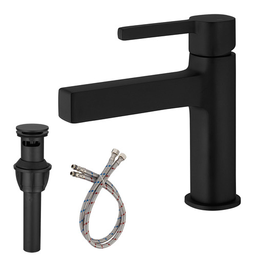 BATHLAVISH Matte Black Bathroom Sink Faucet Single Hole with Pop Up Drain Parts Single Handle Modern Bath Lavatory Vanity Deck Mount Mixer Tap Matt Modern Small