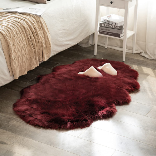 MIULEE Christmas Luxury Super Soft Fluffy Area Rug Faux Fur Sheepskin Rug Decorative Plush Shaggy Carpet for Bedside Sofa Floor Nursery 3 x 5 Feet, Wine Red