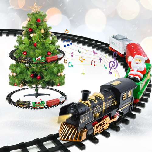 Neragron Christmas Train Set, Electric Train Around Christmas Tree, with Light & Sound, Battery Operated Train Toys with Tracks, Cargo Cars Railway Kits, Christmas New Year Toys Gifts for Boys Girls Neragron Christmas Train Set, Electric Train Around Christmas Tree, with Light & Sound, Battery Operated Train Toys with Tracks, Cargo Cars Railway Kits, Christmas New Year Toys Gifts for Boys Girls