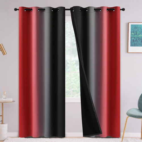 Yakamok Red and Black 100% Blackout Curtains for Bedroom,Ombre Room Darkening Curtains for Living Room Grommet Window Curtains 84 inches Long,Thermal Insulated Gradient Drapes,2 Panels,52x84 inch Yakamok Red and Black 100% Blackout Curtains for Bedroom,Ombre Room Darkening Curtains for Living Room Grommet Window Curtains 84 inches Long,Thermal Insulated Gradient Drapes,2 Panels,52x84 inch