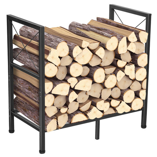 Peyulia Firewood Rack, Heavy Duty Firewood Holder, 2ft Firewood Storage Rack for Indoor Outdoor Log Organization and Storage, Black