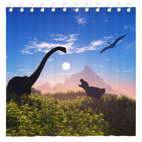 Dinosaur Shower Curtain, Anicient Animals Jurassic Sky Dinosaurs Bath Curtains with 12 Hooks, Home Decor Waterproof Polyester Fabric Shower Curtain Set for Bathroom 72 x 72 Inch