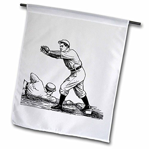 3dRose fl_41541_1 2 Baseball Players in Black N White Garden Flag, 12 by 18-Inch