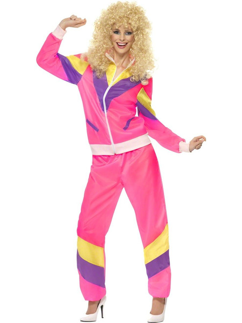 Smiffys womens 80s Height of Fashion Shell Suit Adult Sized Costume, Pink, M - US Size 10-12