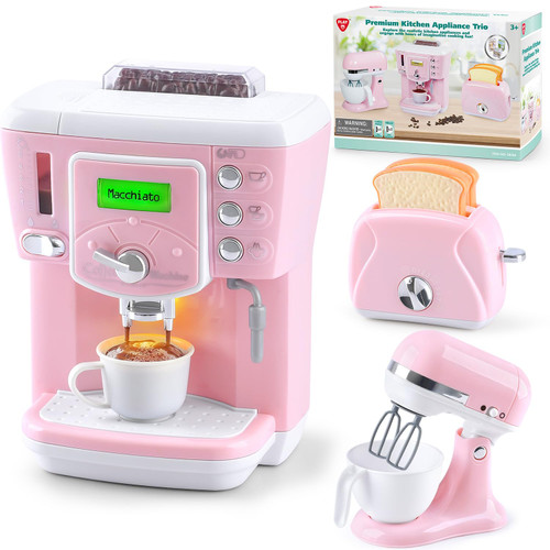 Play Kitchen Appliances Toys - Kids Kitchen Playset Accessories Pretend Kitchen Play for Toddlers 3-5 Large Coffee Maker, Mixer, Toaster with Realistic Sound Play Kitchen for Kids Ages 4-8 Gift
