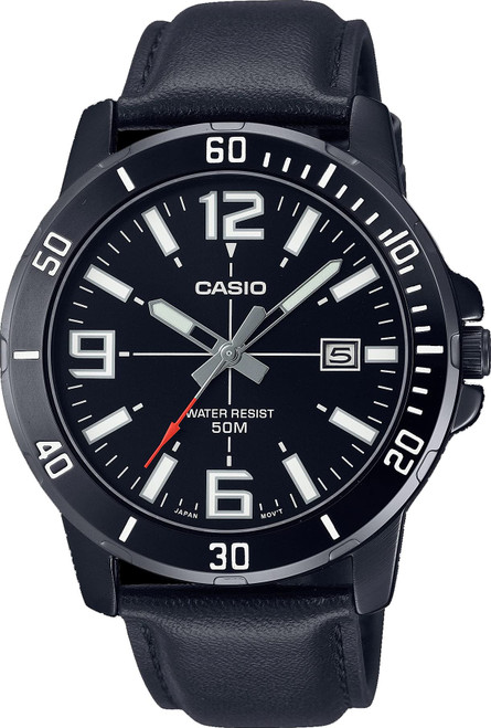 Casio MTP-VD01BL-1BV Men's Enticer Black IP Leather Band Black Dial Casual Analog Sporty Watch