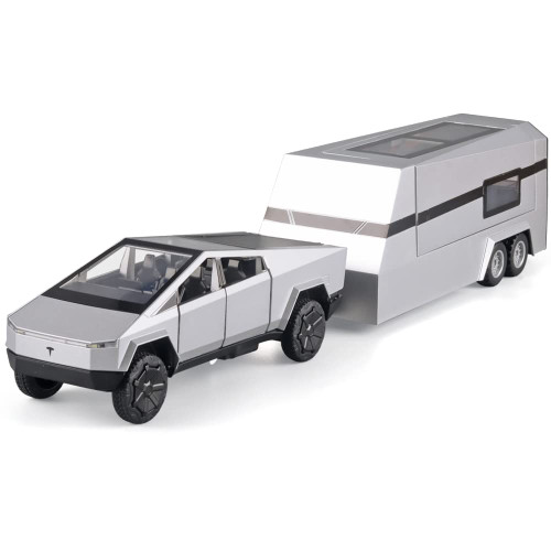 OANMYJJO Boy Toy Pickup Truck 1/32 Cybertruck Pickup Trailer Diecast Metal Toy Cars?Car Model with Sound Light and Pull Back?for Kids Age 3 Year and UP?Silver?