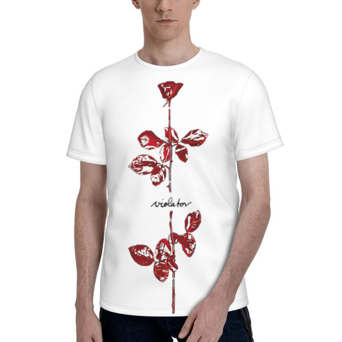 Depeche Rock Mode Music Band Violator Rose Men's T Shirt Polyester Graphic Short Sleeve Tees Shirt Black X-Large