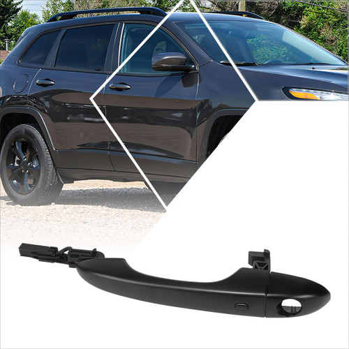 PM PERFORMOTOR Front Left Driver Side Door Pull Handle w/Smartkey Compatible with 14-17 Jeep Cherokee,Textured Black