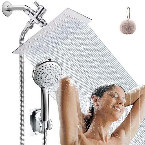 Shower Head, 8'' High Pressure Rainfall Stainless Steel Shower Head / 5 Settings Handheld Shower Combo with Shower Holder and 60''Shower Hose (8inch, Chrome)