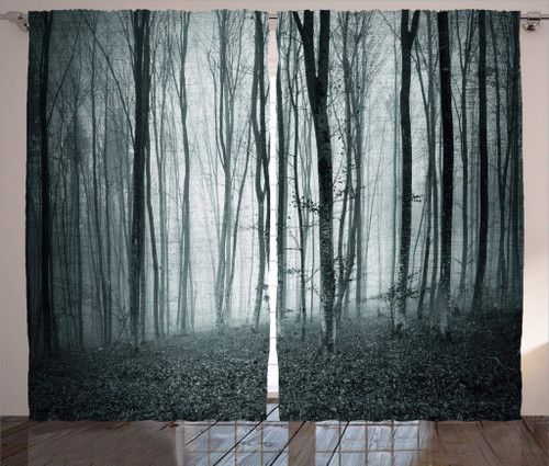 Mystical Curtains by Ambesonne, Grunge Shaded Color Foggy Mystical Dark Forest Tall Trees Horror Theme Illustration, Living Room Bedroom Window Drapes 2 Panel Set, 108 W X 84 L Inches, Teal Mystical Curtains by Ambesonne, Grunge Shaded Color Foggy Mystical Dark Forest Tall Trees Horror Theme Illustration, Living Room Bedroom Window Drapes 2 Panel Set, 108 W X 84 L Inches, Teal