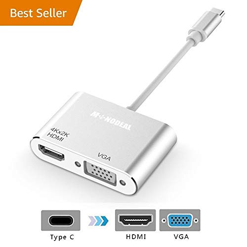 USB C to HDMI/VGA Adapter, Monodeal 2 in 1 USB 3.1 Type C to VGA/HDMI Adapter 4K UHD, Support HDMI VGA Simultaneously, Male to Female Multi-Display Video Converter - No Need Driver