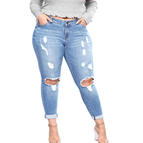Tulucky Women's Plus Size Boyfriend Jeans Distressed Ripped Denim Pants Comfy Stretch Skinny Jeans(LightBlue,20W)