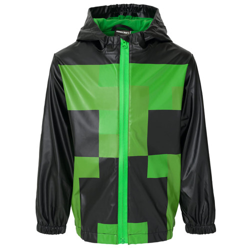 Minecraft Creeper Big Boys Zip Up Raincoat Jacket Black 14-16