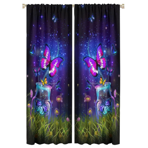 Butterfly Curtains,Floral Flower Colorful Romantic Star Butterfly Animal Pattern Window Drapes for Kids Girls Bedroom Living Room Kitchen Decor Thermal Insulated Blackout Curtains 42x63in