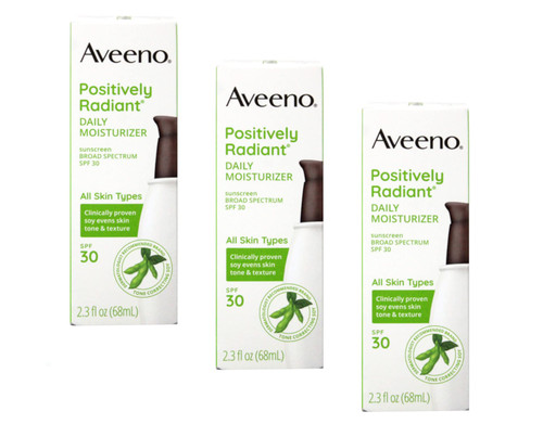 Aveeno Positively Radiant Daily Face Moisturizer Broad Spectrum SPF 30, 2.3 Fl. Oz. (Pack of 3)