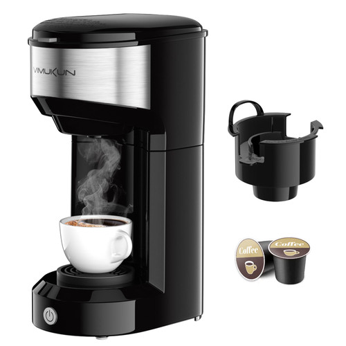 Vimukun Single Serve Coffee Maker, Coffee Brewer for K-Cup Single Cup Capsule and Ground Coffee, Single Cup Coffee Makers with 6 to 14oz Reservoir, Small Size(Black)