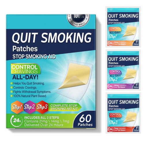 Quit Smoking Patches,Steps 1 Through 3 to Quit Smoking,Stop Smoking Aid, 21mg, 14mg, 7mg Easy and Effective Anti-Stickers, Best Product to Help Stop, 60 Patches