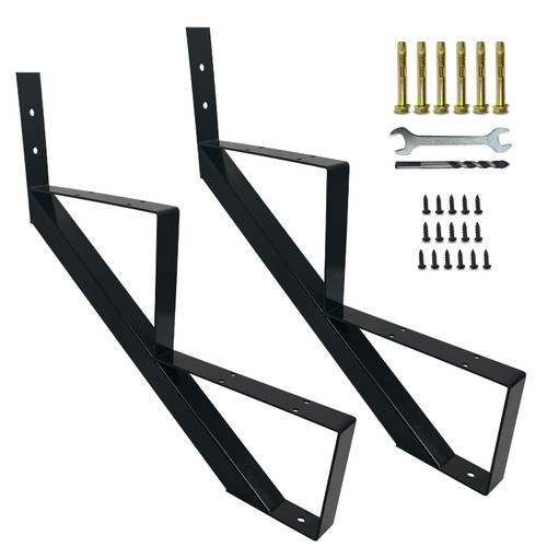 2 Packs Metal Stair Step Stringers, 2 Step Steel Riser Stringer for 19.4inch Height Deck(Matt Black)