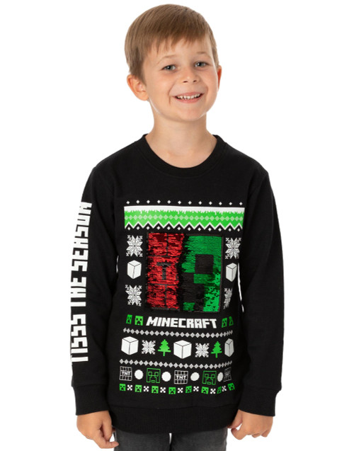 Minecraft Christmas Jumper Kids Boys Creeper TNT Flip Sequin Sweater 7 Years Black