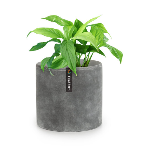 Fox & Fern Flower Pot, 8 Inch Plant Pots Indoor, Planters for Indoor Plants, 8 Inch Pots for Plants Indoor - Fits Mid Century Modern Plant Stand - Drainage - Polystone - Concrete - 8 Inch Planter