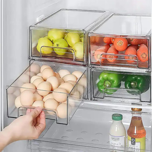 bealy Fridge Organizer Bins, 2 Pack Large Refrigerator Organizer Bins Pull Out Drawer, Stackable Clear Fridge Organization and Storage Containers for deli,Fruit, Pantry, Freezer, Kitchen Organization