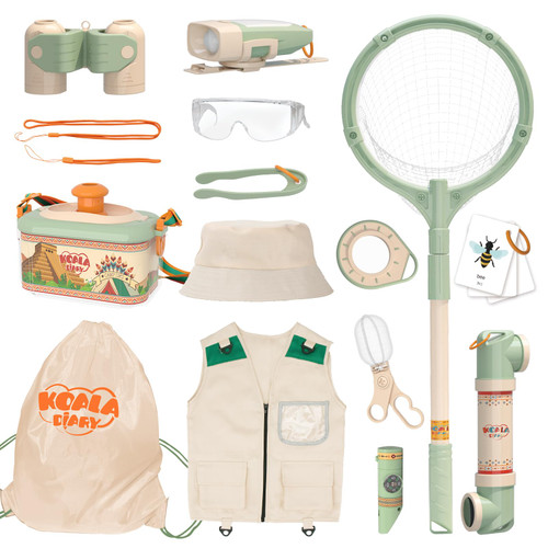 Kids Explorer Kit - Outdoor Bug Catcher Kit Exploration Toy Set with Vest, Hat, Insect Box, Binoculars, Butterfly Net, Magnifier and Flashlight, Educational Toy Gift for 3-12 Years Old Boys Girls