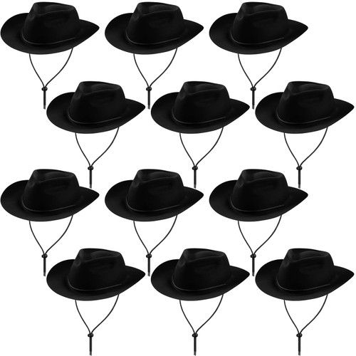 12 Pieces Western Cowboy Hat Set Felt Wide Brimmed Plastic Felt Cowgirl Party Hats for Men Women Adult Costume Party (Black)