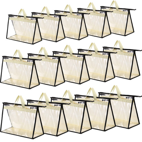 15 Packs Purse Storage Dust Bags for Handbags Clear Handbag Storage Purse Protector Bag Organizers for Handbags Purse Cover Hanging Closet Organizer with Zipper and Handles, 3 Sizes