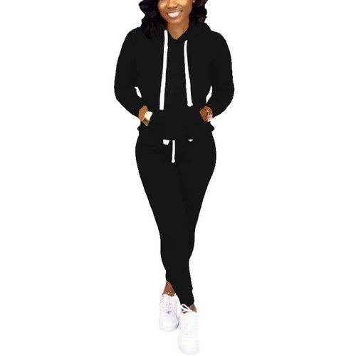 Nimsruc Two Piece Outfits For Women Jogging Suits Casual Sweatsuits Jogger Tracksuits Long Sleeve Solid Matching Sets Black XXL