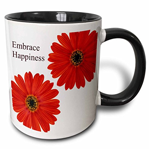 3dRose mug_44729_4"Embrace Happiness Red Daisies- Flowers- Inspirational" Two Tone Black Mug, 11 oz, Multicolor 3dRose mug_44729_4"Embrace Happiness Red Daisies- Flowers- Inspirational" Two Tone Black Mug, 11 oz, Multicolor