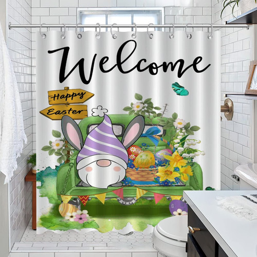 COVOME Shower Curtain Spring Easter Welcome Shower Curtain for Bathroom Bunny Rabbit Wreath Long Bathroom Shower Curtain Home Bathroom Decorations 72x84 Inch