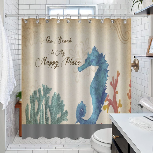 COVOME Shower Curtain Set with Hooks Nautical Beach Ocean Theme Underwater Sea Horse Bathroom Shower Curtain Shells Starfish Beach Coastal Long Shower Curtain Home Bathroom Decorations 72x84 Inch