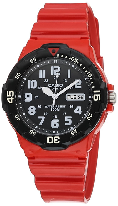 Casio MRW-200HC-4 Men's Analogue Quartz Watch with Resin Strap, Red/Black, Strap.