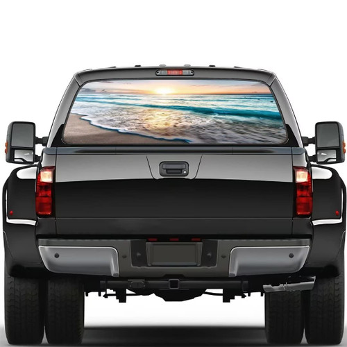 Beautiful Ocean Beach Sunset Coast Tint Rear Window Decal for Trucks SUVs Pickup, Wrap Graphic Perforated See Through Car Back Window Vinyl Sticker Universal Size 66" x 20"