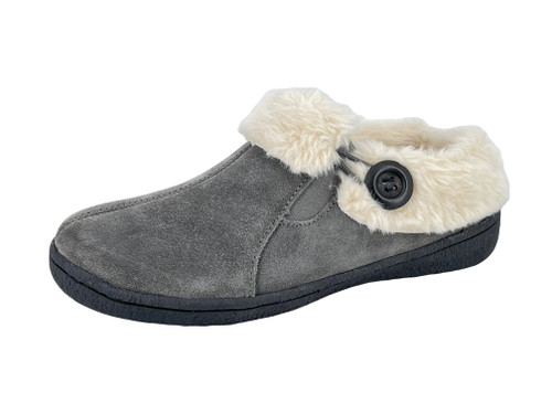 Clarks Womens Suede Leather Slipper with Gore and Bungee JMH2213 - Warm Plush Faux Fur Lining - Indoor Outdoor House Slippers For Women (9 M US, Grey)