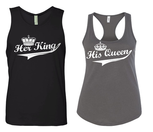 Her King His Queen Tanktop - King Queen Set - Mickey and Minnie Tshirt - Matching Couple Shirts - His and Hers Shirts (Black - Gray)