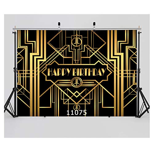 WOLADA 7x5ft Great Gatsby Birthday Party Photo Backdrops Happy Birthday Party Background Black and Gold Golden Banner Photo Studio Booth 11075 WOLADA 7x5ft Great Gatsby Birthday Party Photo Backdrops Happy Birthday Party Background Black and Gold Golden Banner Photo Studio Booth 11075