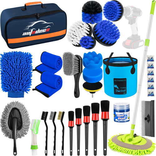 AUTODECO 32Pcs Car Detailing Brush Set, Car Detailing Kit, Auto Detailing Drill Brush Set, Car Detailing Brushes, Car Wash Cleaning Tools Kit with Wash Mop for Interior, Exterior, Wheels, Blue AUTODECO 32Pcs Car Detailing Brush Set, Car Detailing Kit, Auto Detailing Drill Brush Set, Car Detailing Brushes, Car Wash Cleaning Tools Kit with Wash Mop for Interior, Exterior, Wheels, Blue