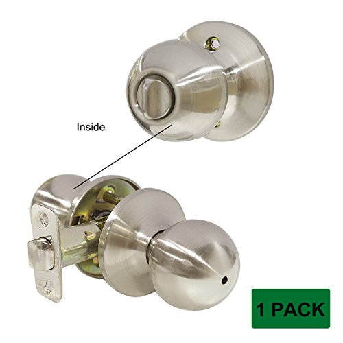 Probrico Stainless Steel Privacy Door Handles Keyless Round Door Knob Lockset for Bed/Bath 1 Pack