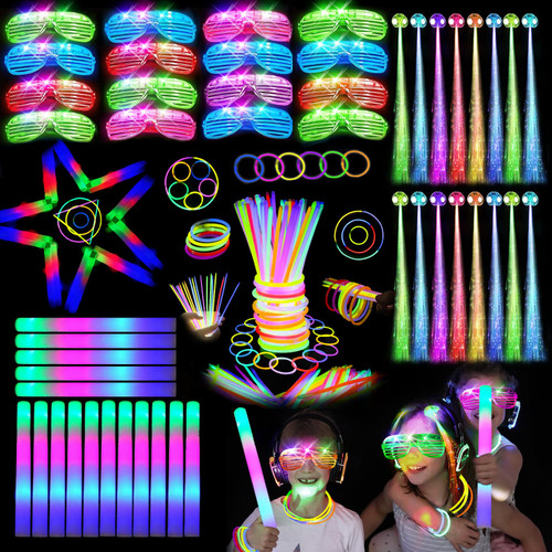 Baijle 148 PCS Glow in the Dark Party Supplies, 16PCS Foam Glow Sticks, 16PCS LED Glasses and 100PCS Glow Sticks Bracelets,16Pcs LED Hair Clips Fiber Optic for Glow Party, New Year, Wedding, Concert