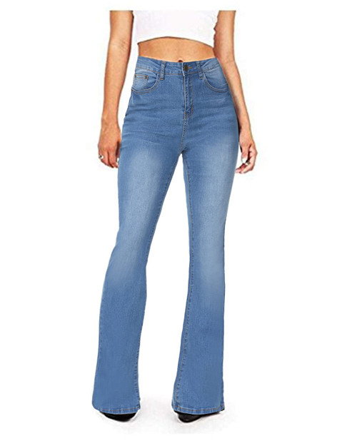 KDF Flare Jeans for Women Women's Bootcut Bell Bottom Jeans High Waisted Stretch Slimming Bell Bottoms Jeans, 16, Light Blue